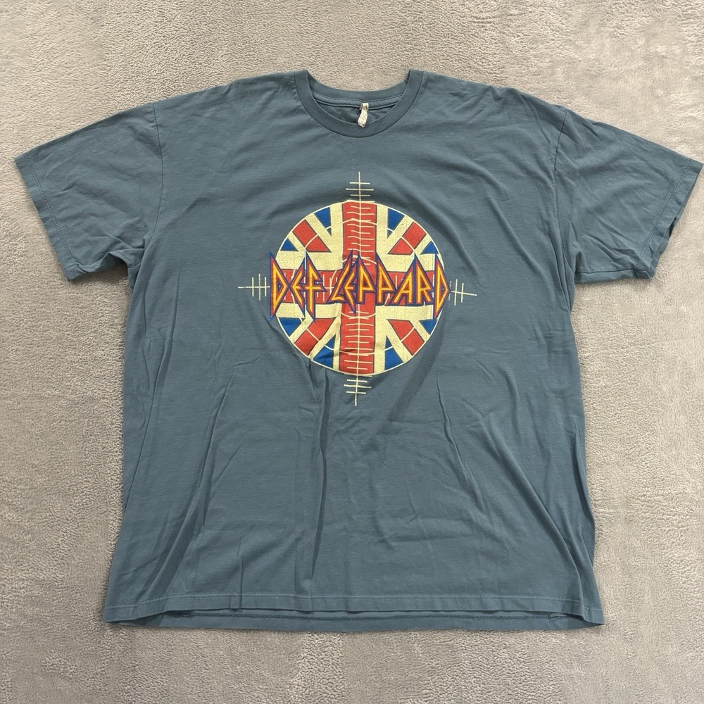 Vtg Alstyle T Shirt Men's 2XL Blue Def Leppard US Tour 2014 Y2K Baggy Rock Metal